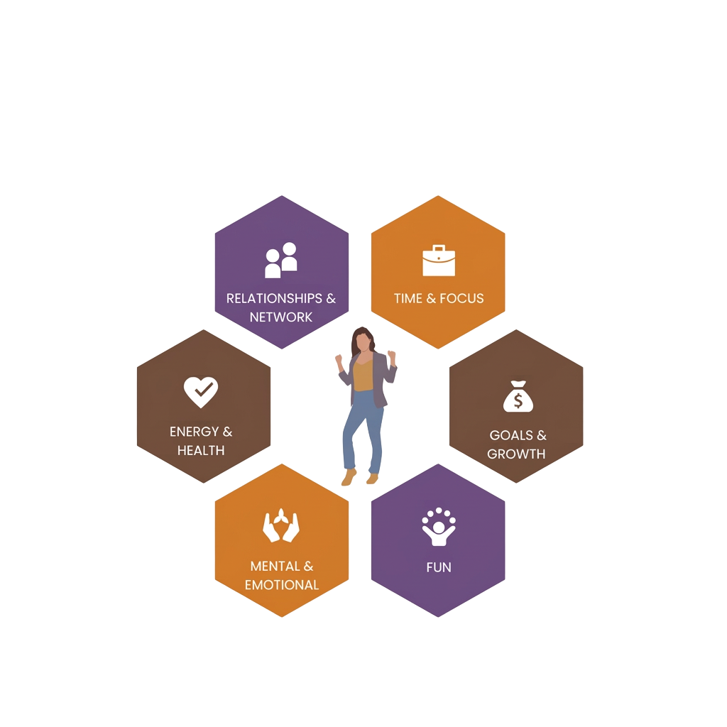 The Holistic CMO Method — six hexagons surrounding a woman in the center